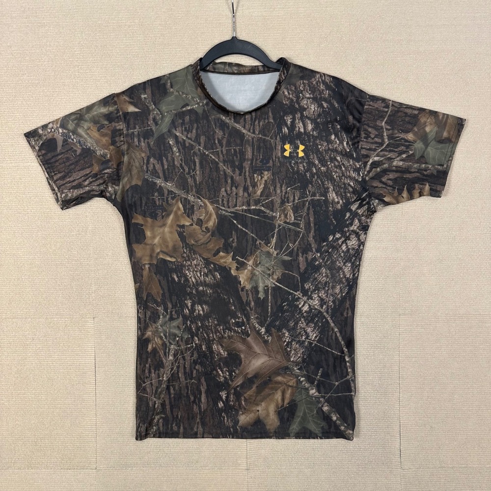 Under Armour HeatGear Performance T-Shirt Mens S Brown Mossy Oak Camo